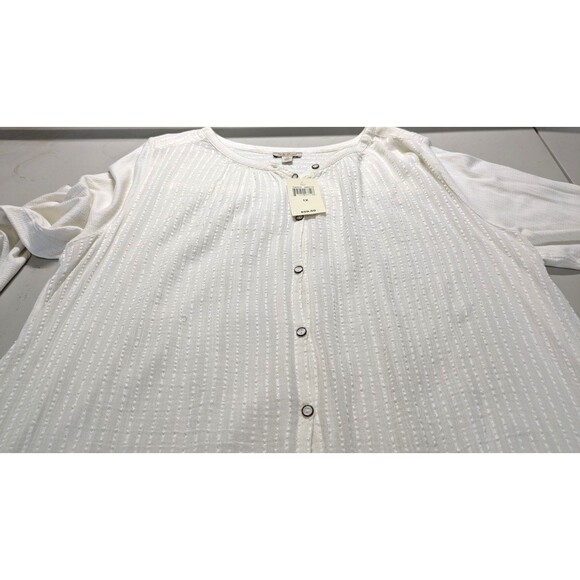 LUCKY BRAND 2X Relaxed Fit Ivory Cotton Blend Crochet 3/4 Slv Button Tunic NWT - Picture 3 of 7